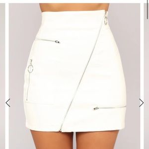 White “leather” high waisted mini skirt